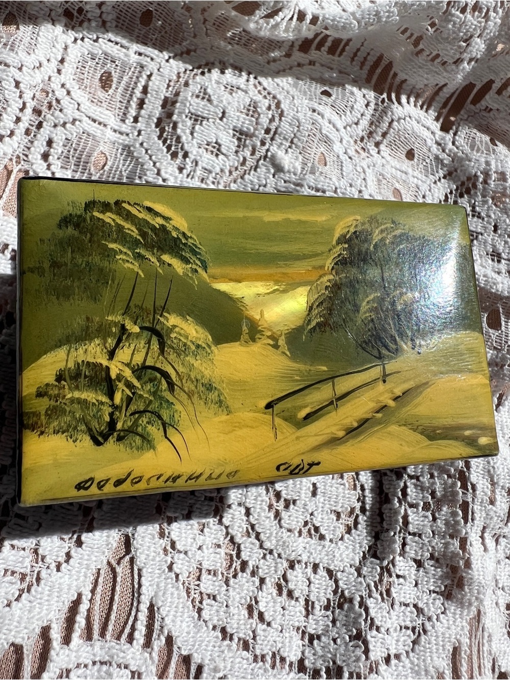 Vintage Russian Hand-Painted Winter Landscape box